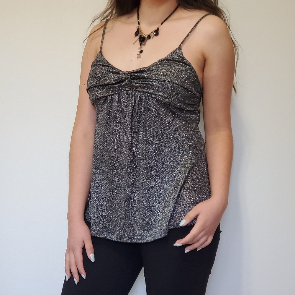 Silver Ruche Spaghetti Strap Tank